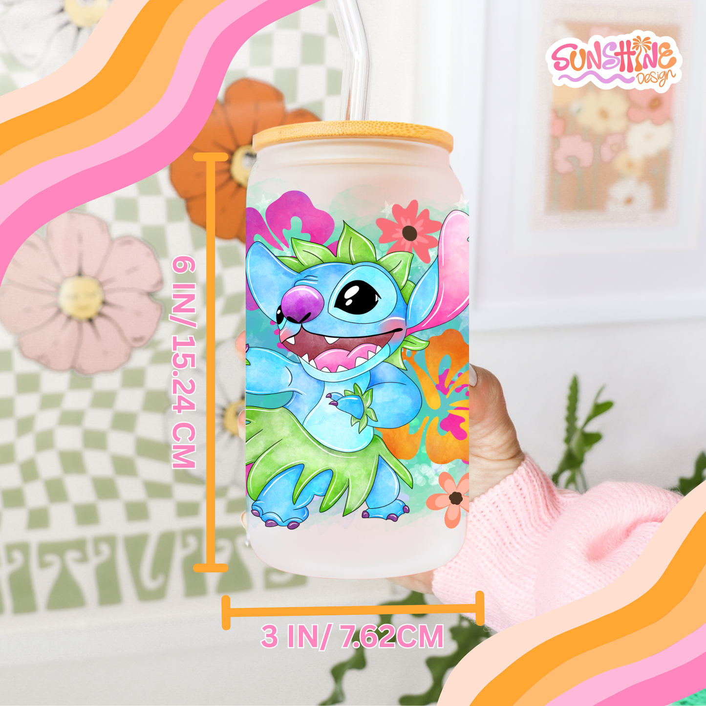 Copo de vidro Aloha Stitch