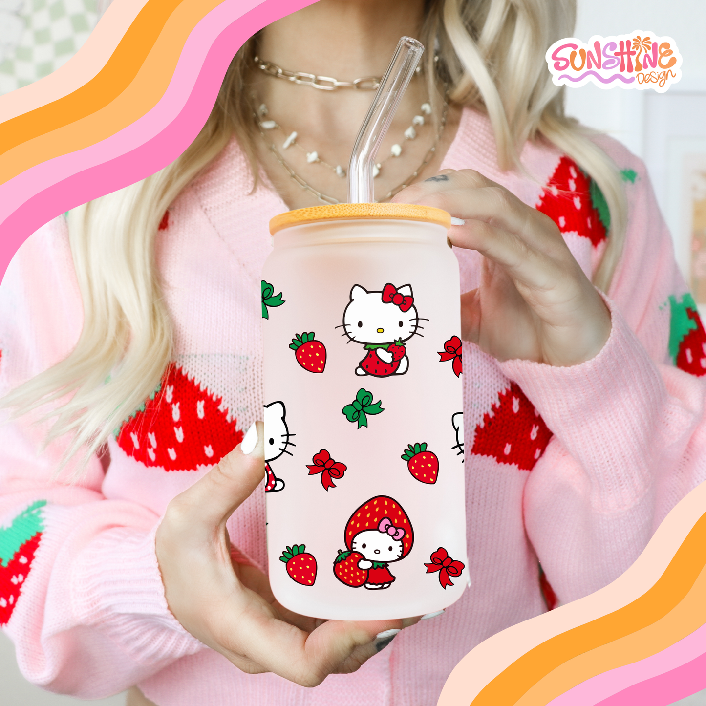 Strawberry Kitty Glass Cup