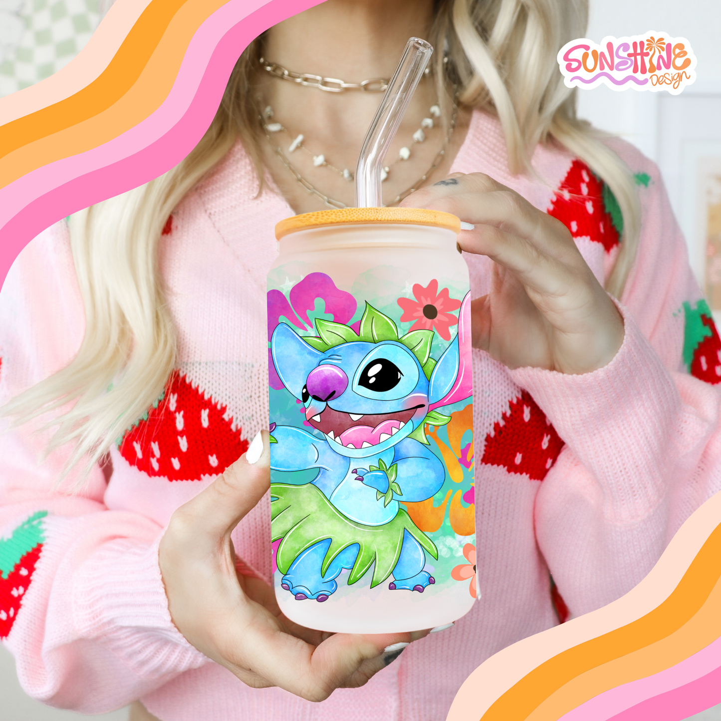 Copo de vidro Aloha Stitch