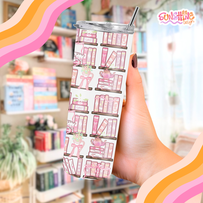 Copo Tumbler para amantes de livros e gatos