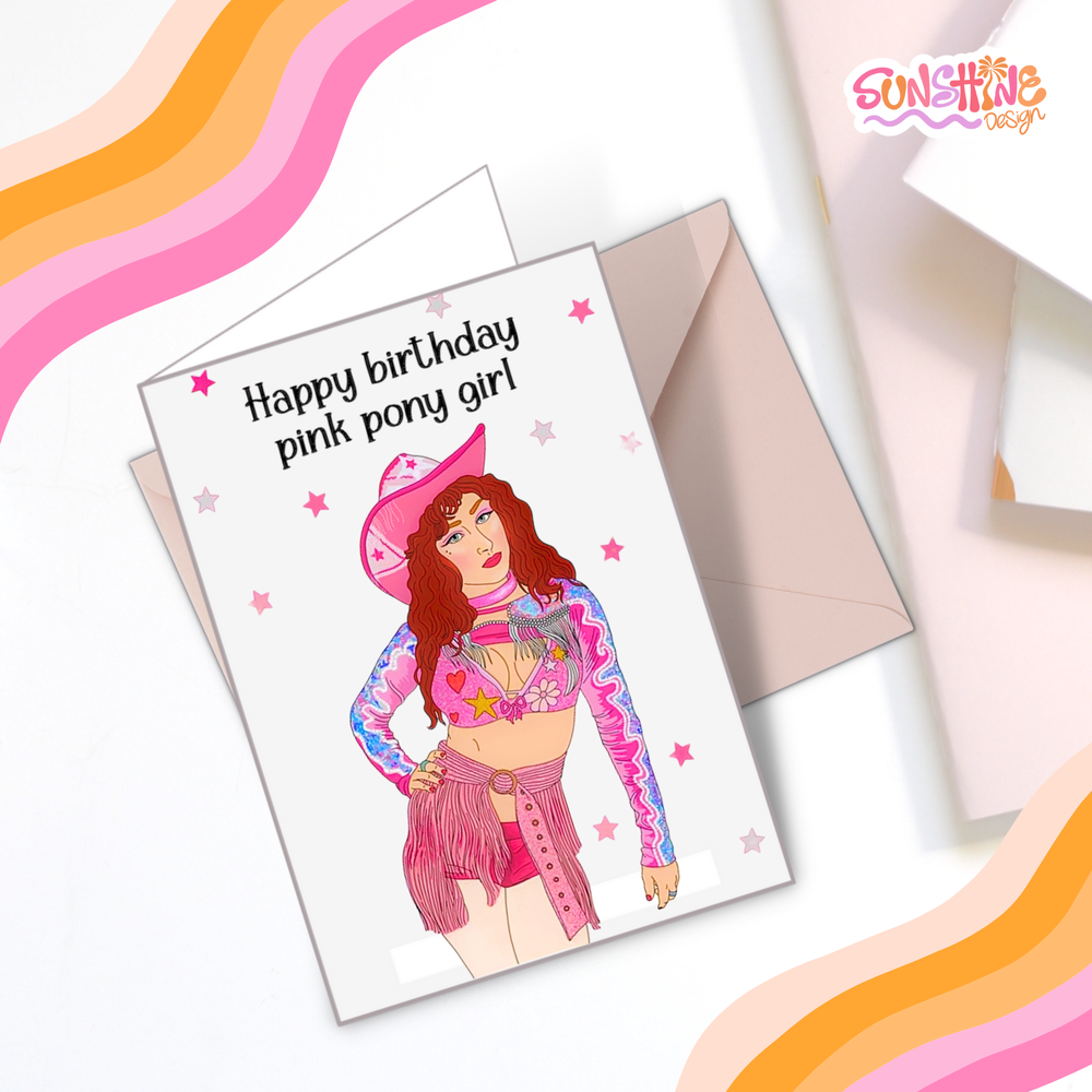 Pink Pony Girl Birthday Card