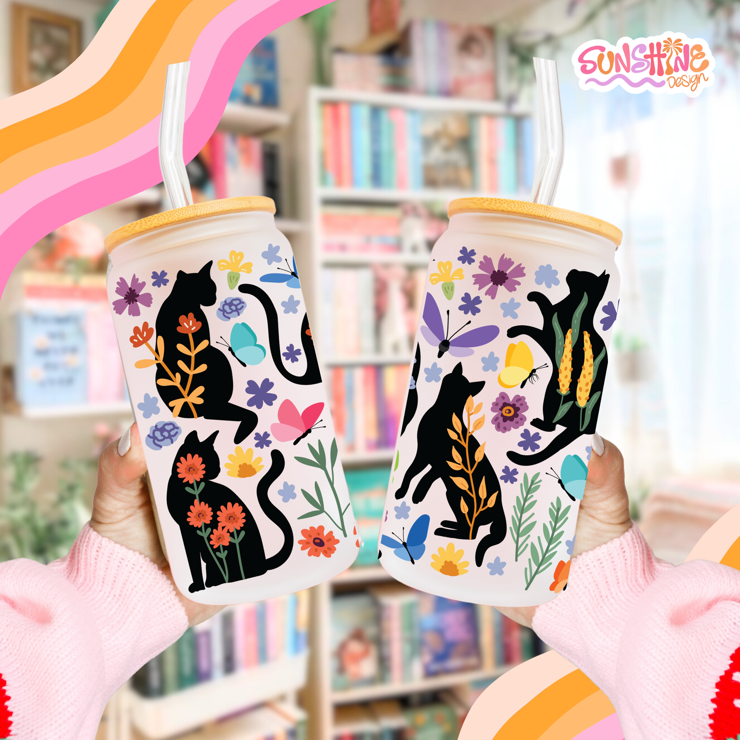 Copo de vidro Blooming Cat