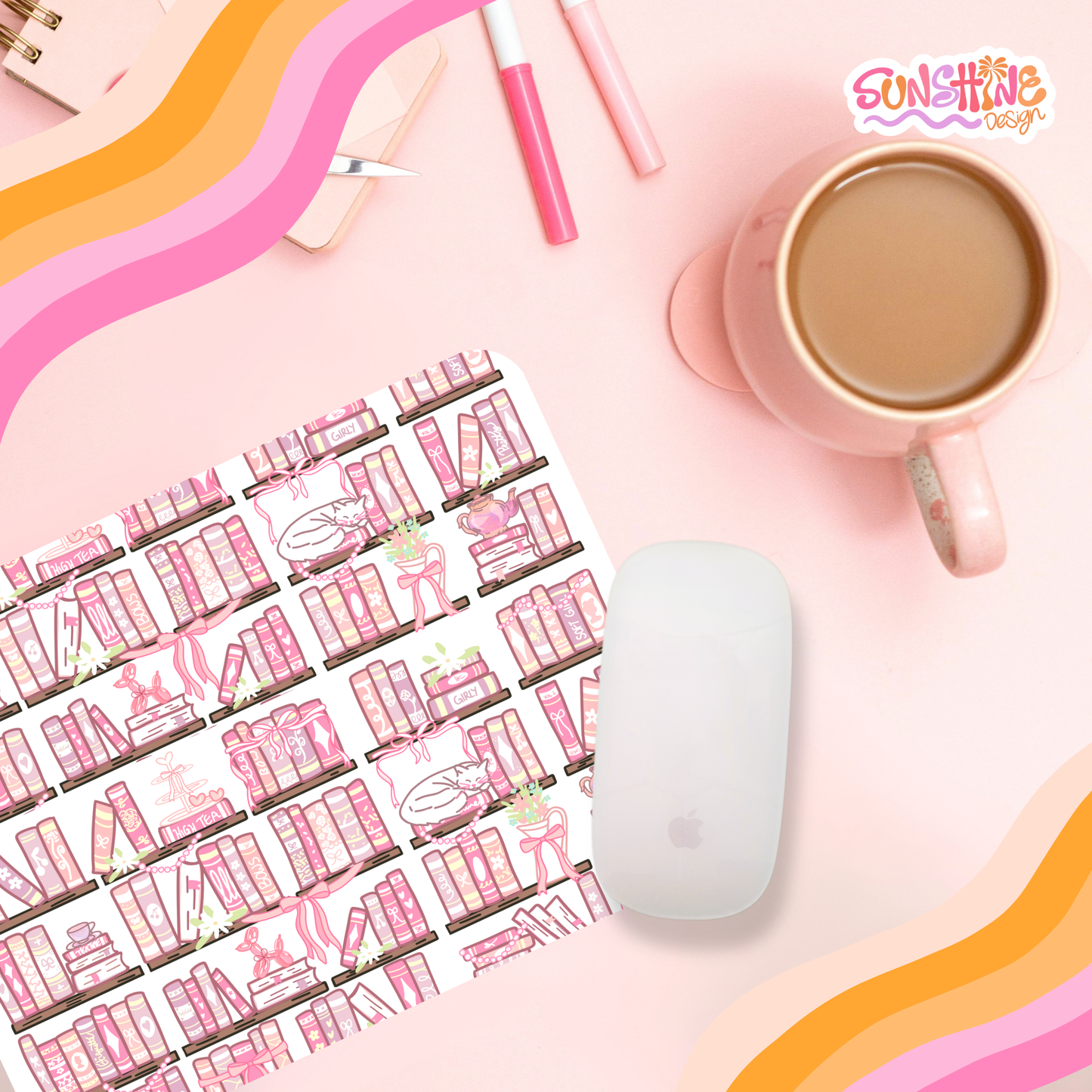 Tapete de rato rosa estilo biblioteca 