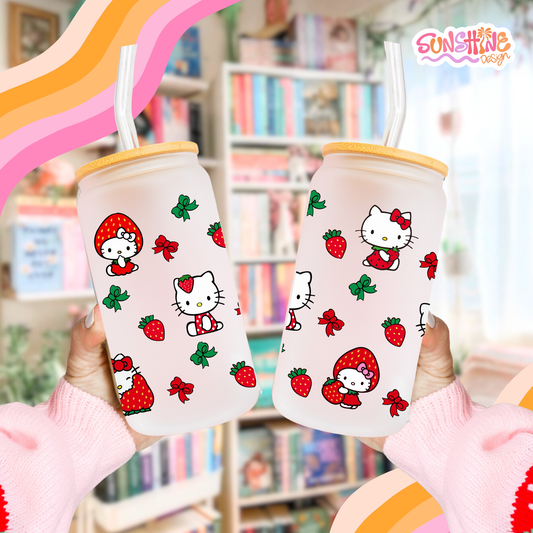 Strawberry Kitty Glass Cup