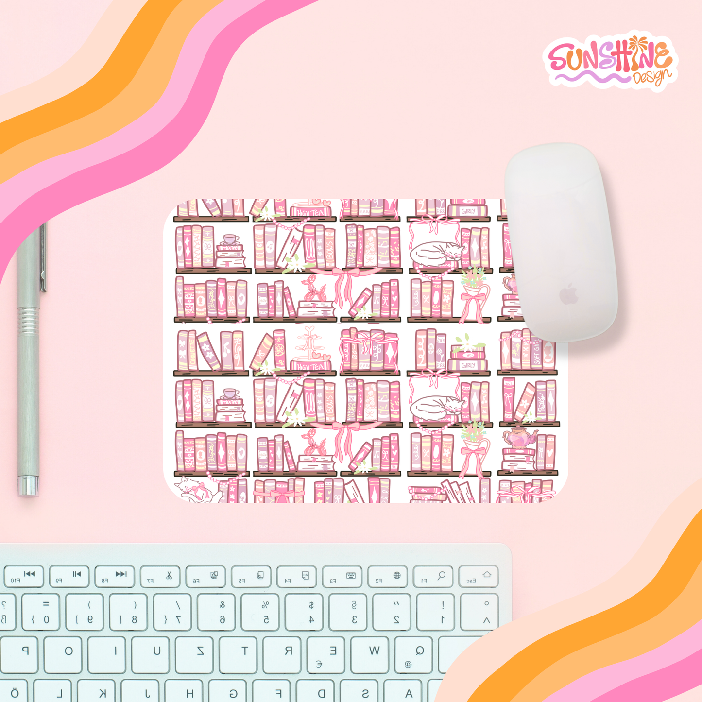 Tapete de rato rosa estilo biblioteca 