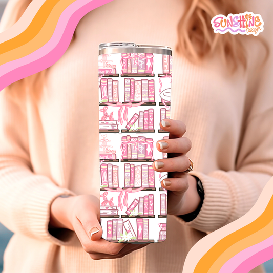 Copo Tumbler para amantes de livros e gatos