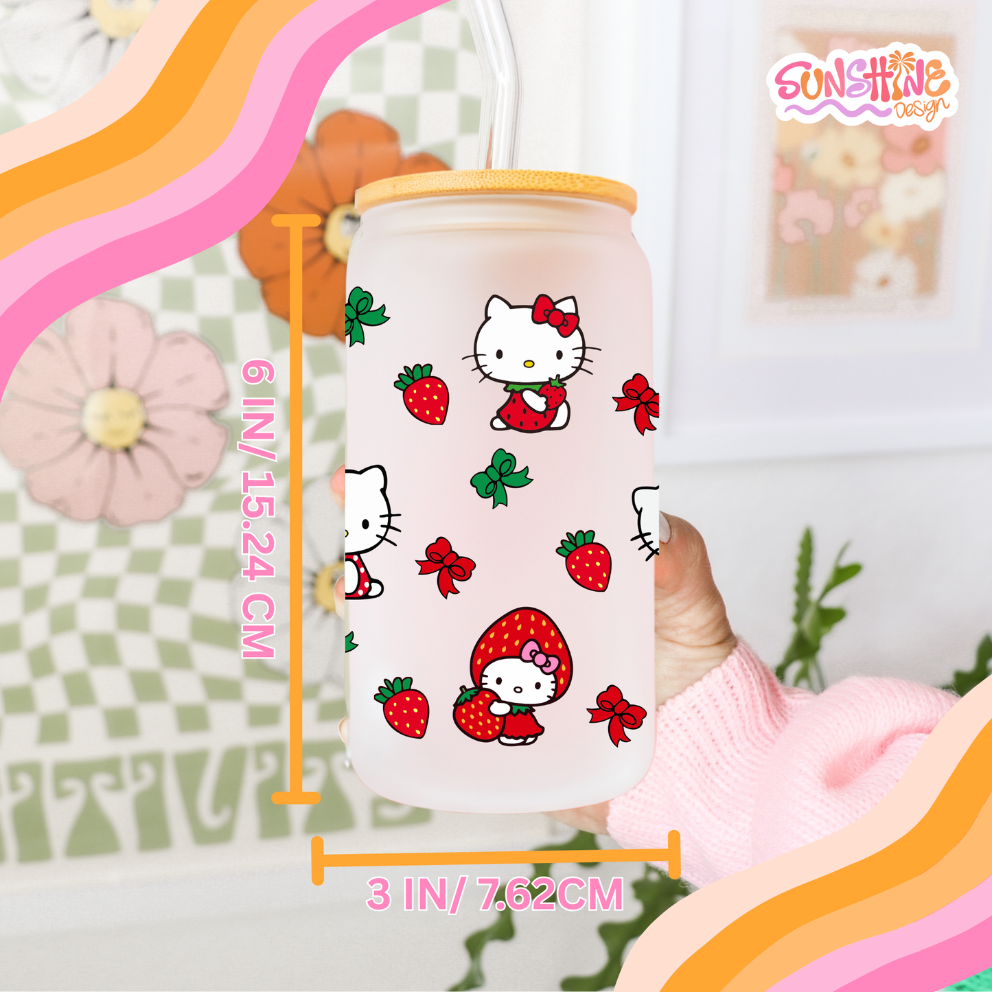 Strawberry Kitty Glass Cup